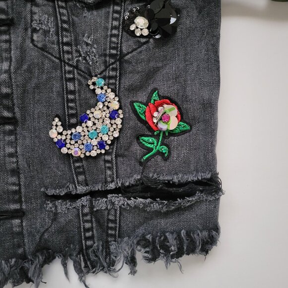NEW Black Denim Embellished/Destroyed Jacket - Size S - Picture 6 of 12